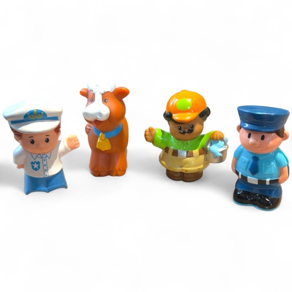 Fisher Price Little People Figures Lot Vintage 2.5” Police Farmer Cow Boy - Picture 1 of 7